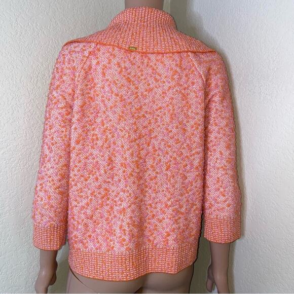 ST. JOHN Collection boucle blazer jacket Women Tweed Pink Coral Orange SZ S - Picture 12 of 12